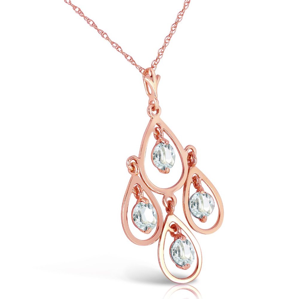 14K. SOLID GOLD NECKLACE WITH NATURAL AQUAMARINES - Picture 1 of 7